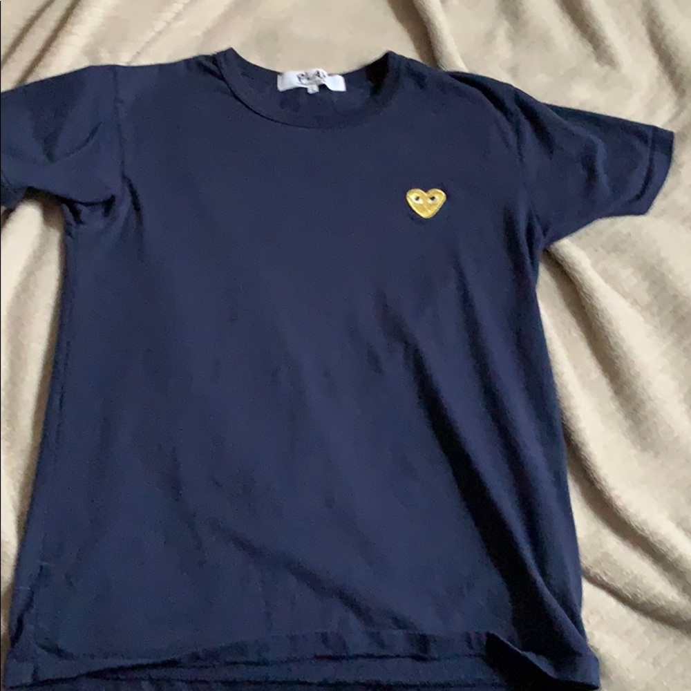 CDG Navy Blue Gold Heart Shirt